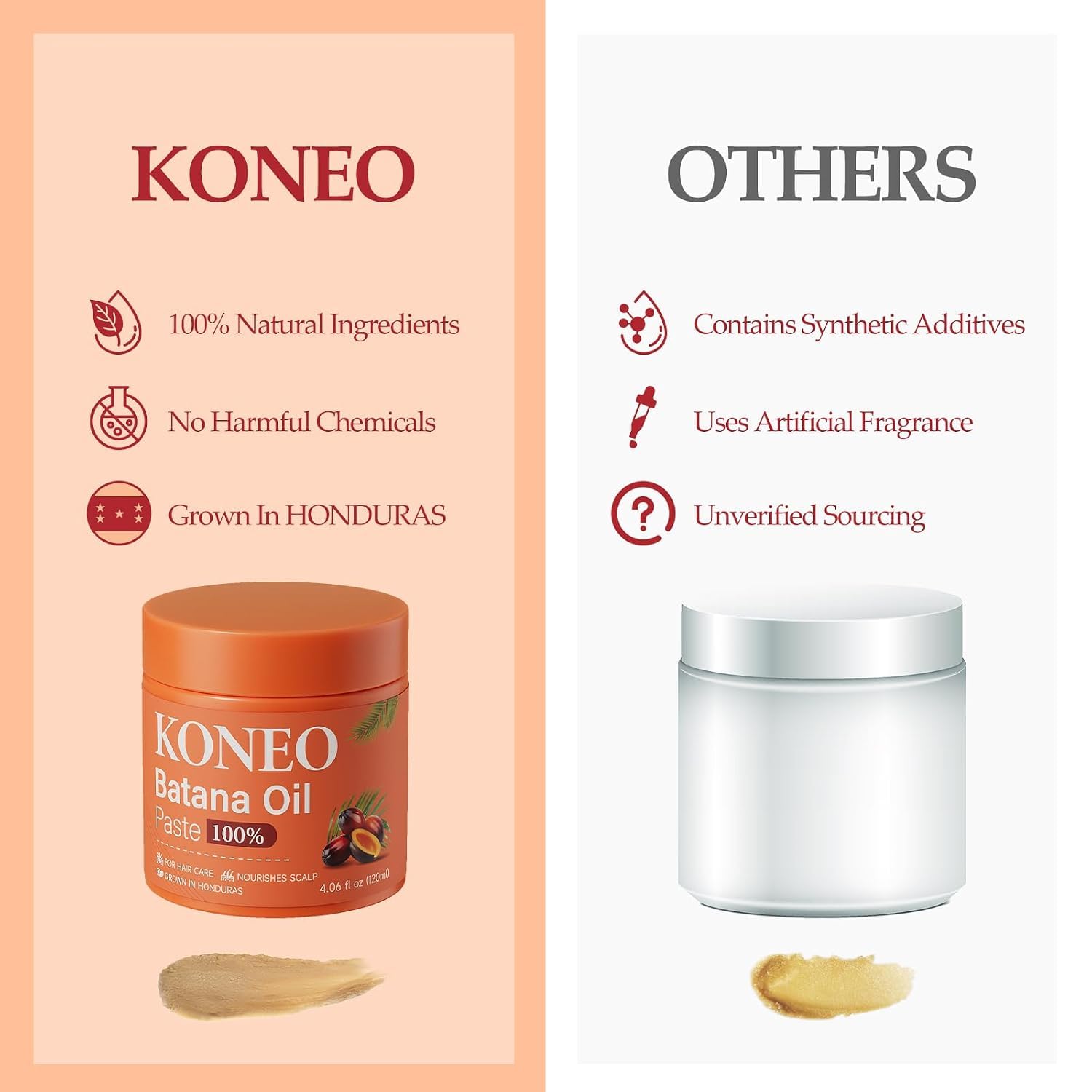 KONEO Pure Batana Oil Hair Cream, Raw Paste, 4.06 fl oz