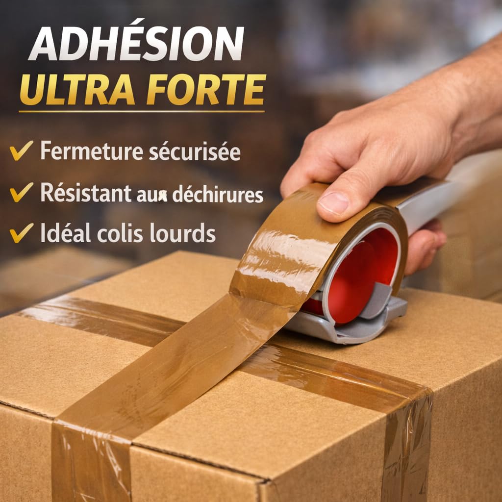 Ruban Adhésif Emballage Marron 50 mm x 66 m – Lot de 30 Rouleaux + Dévidoir Offert – Adhésif Polypropylène 42 microns – Ruban Adhésif pour Cartons, Déménagement, Colis, Stockage et Expédition