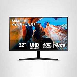 SAMSUNG 32" UJ59 Series 4K UHD (3840x2160) Computer Monitor,VA Panel, HDMI, Display Port, Eye Saver/Flicker Free Mode, FreeSync, LU32J590UQNXZA, Black