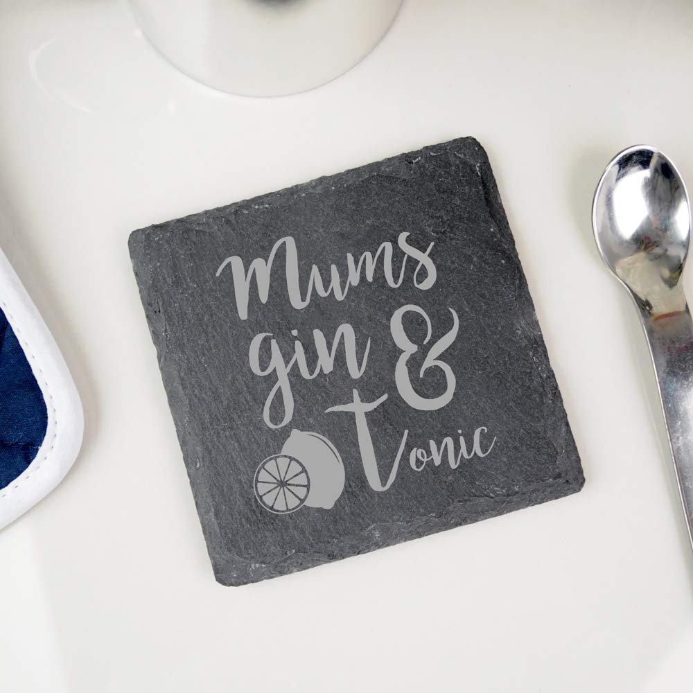 eBuyGB Gin & Tonic' Slate Coaster, Mothers Day, Birthday Gift, Novely G&T Present for Mum from Daughter and Son, Engraved Drinks Mat (Square)