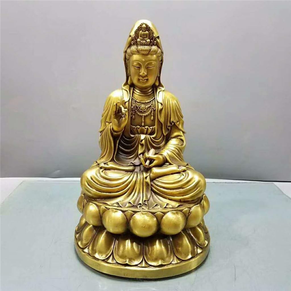 Posąg Buddy do wnętrz mosiężny lotos siedzący Guanyin Bodhisattwa Ornament Feng Shui Dekoracja Dom Rzemiosło Dekoracja Meble Medytująca Statua Buddy Rzeźba (S)