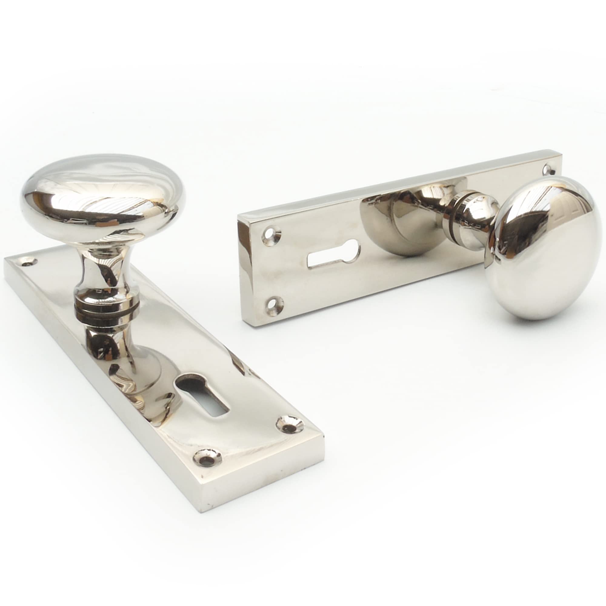 Jones & Grey Polished Nickel New York Chrome Round Knobs Mortice Lock Door Handles On Backplate