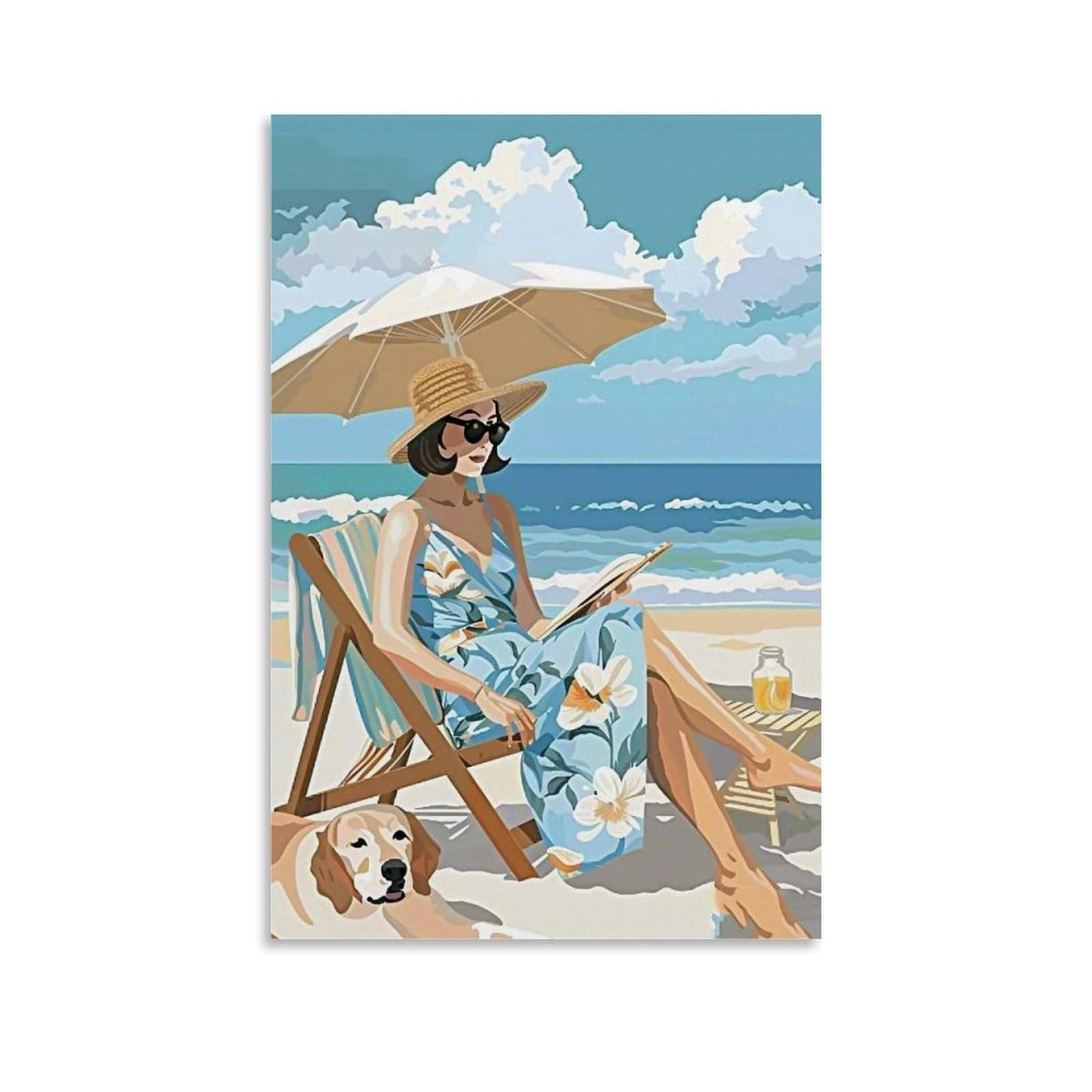 HUERYRYHY Beach Sketch Hour With Labrador 04 Poster Wall Art Canvas Vintage Aesthetic Painting Decor for Rooms 12x18inch Unframe-style