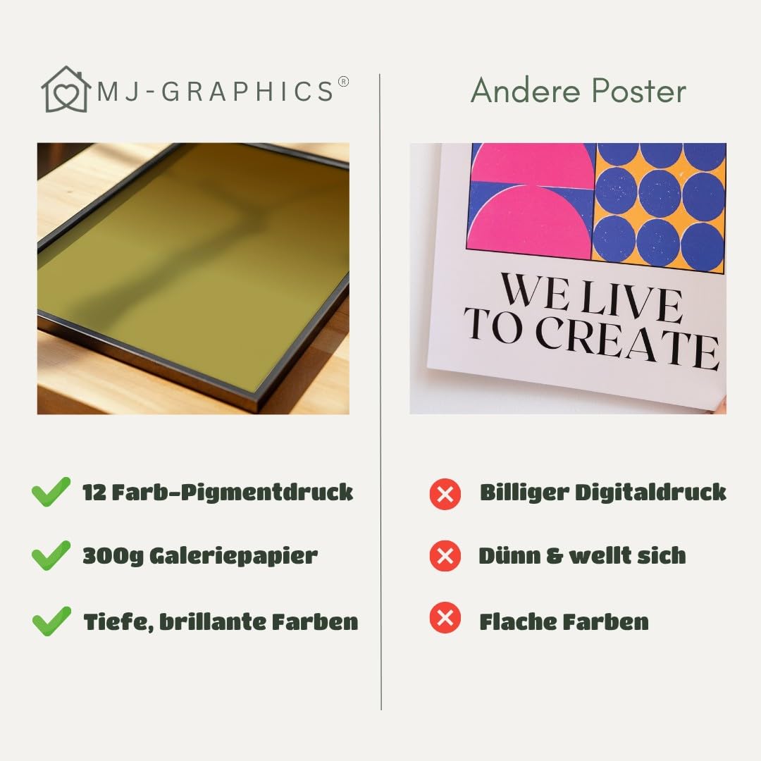 MJ-GRAPHICS® Poster Abstraktes Motiv im minimalistischen Stil Erdtöne für Wohnzimmer oder Büro Wandbild Wanddeko Bilder Deko Innenraumgestaltung A2 mit beigem Rahmen