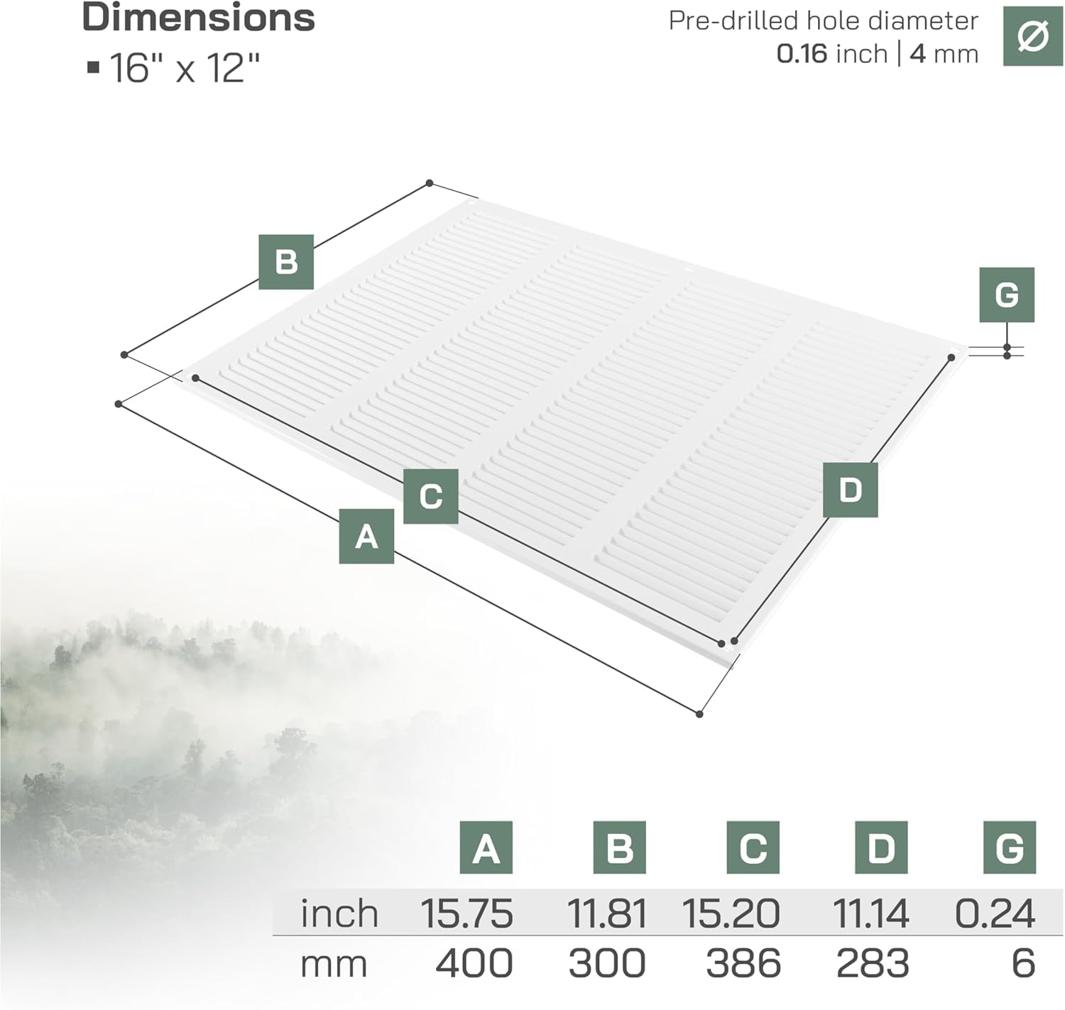 Vent Systems 400 x 300 mm / 16" x 12" Inch Vent Cover, White Galvanised Metal Vent Cover - Image 2