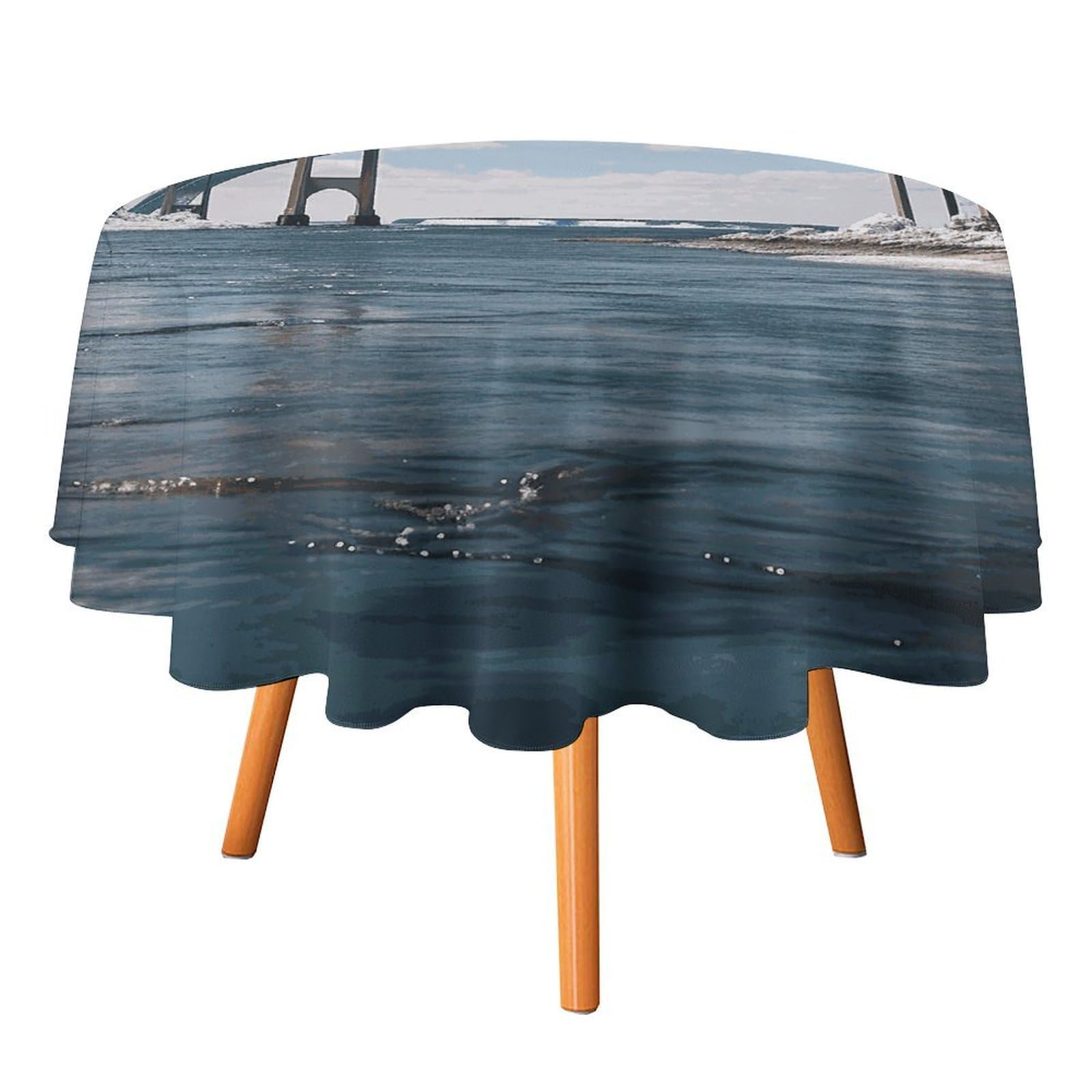 SMAZDFXX Mackinac Suspension Bridge Tablecloth for Restaurant, Round Polyester Table Cover 60x60in for Party