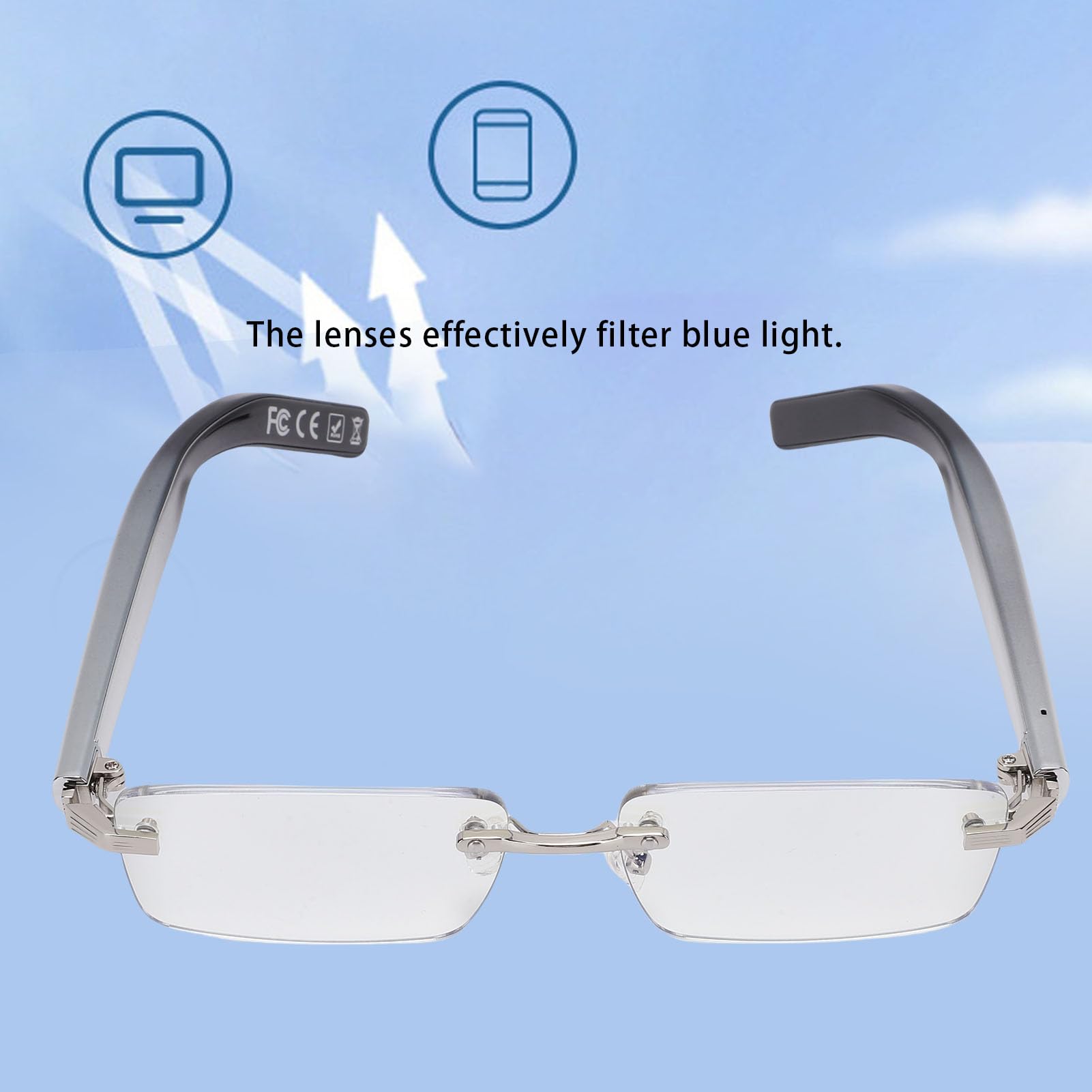 Lazmin112 Occhiali Intelligenti AI, Occhiali Senza Cornice Bluetooth 5.3 con Traduzione in Tempo Reale 160+ Lingue, Lenti Che Bloccano la Luce Blu per Viaggi D'affari