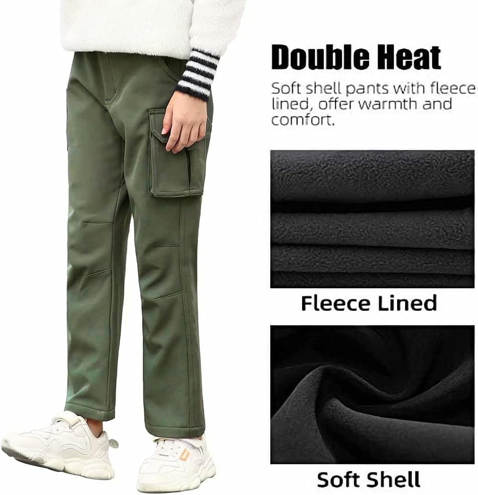 JOMLUN Boy's Hiking Pants Fleece Lined Cargo Snow Soft Shell Ski Waterproof Windproof Warm Outdoor Insulated Trousers Winter - Image 4