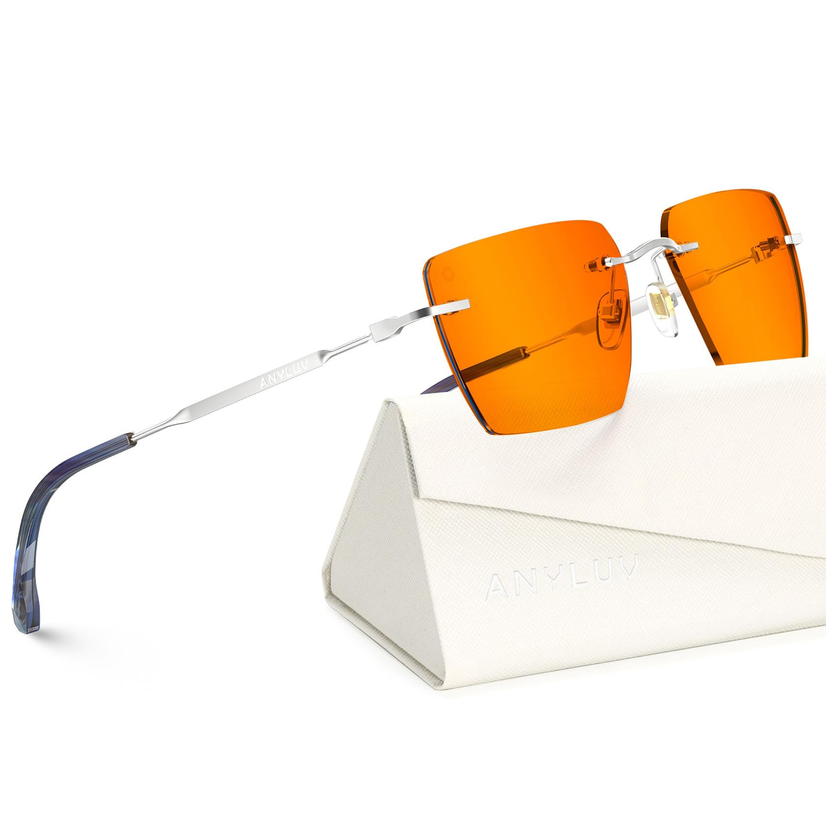 ANYLUV Rimless Blue Light Glasses for Women/Men, Fashion Lightweight Blue Light Blocking Glasses with Stylish Metal Temples