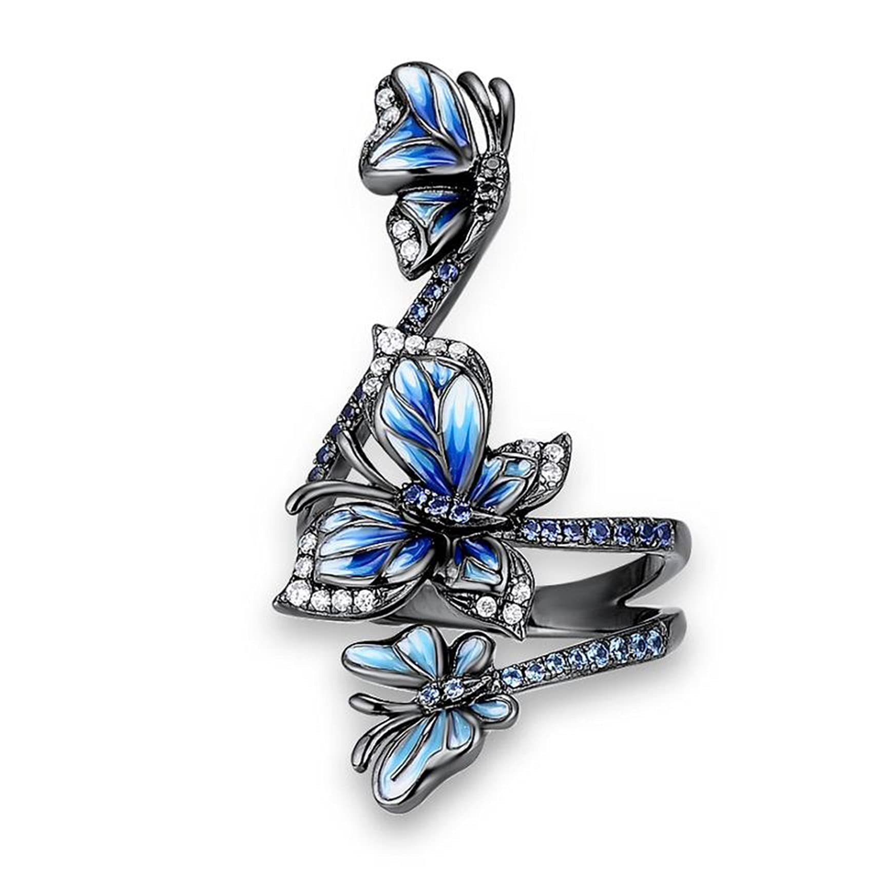 LNGOW Butterfly Animal Rings for Women Zircon Stone Twist Flower Wedding Ring Adjustable Open Rings Jewelry for Women Ladies Girls,Number 6