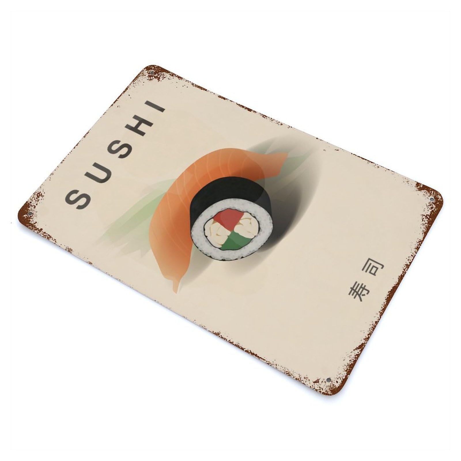 Distressed Metal Wall Sign with Sushi Sensation Design 11.8"x7.9", for Shed, Workshop And Garage Wall Decor, Decorative Metal Wall Art