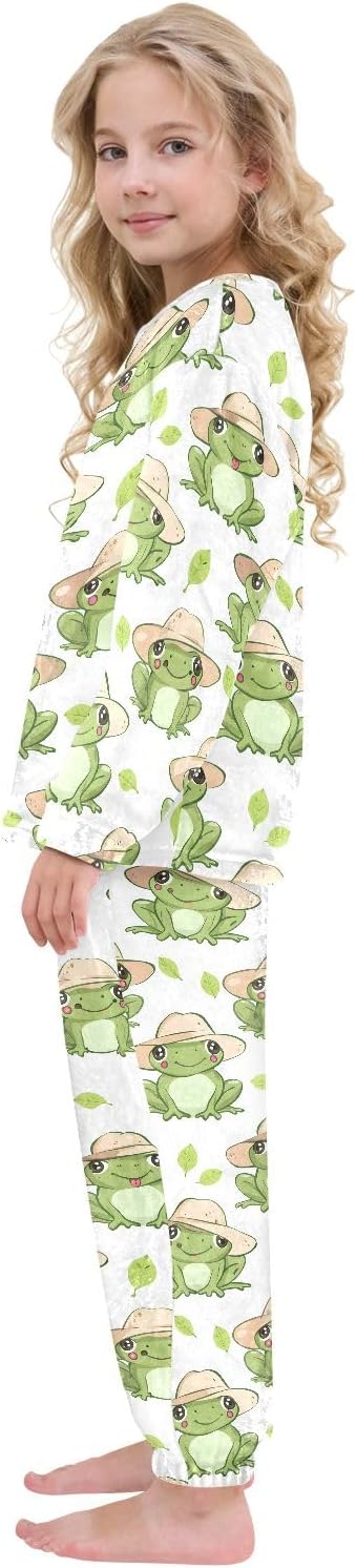 Kids Flannel Sets Cute Frog Warm Plush Relaxed Clothing for Boys and Girls