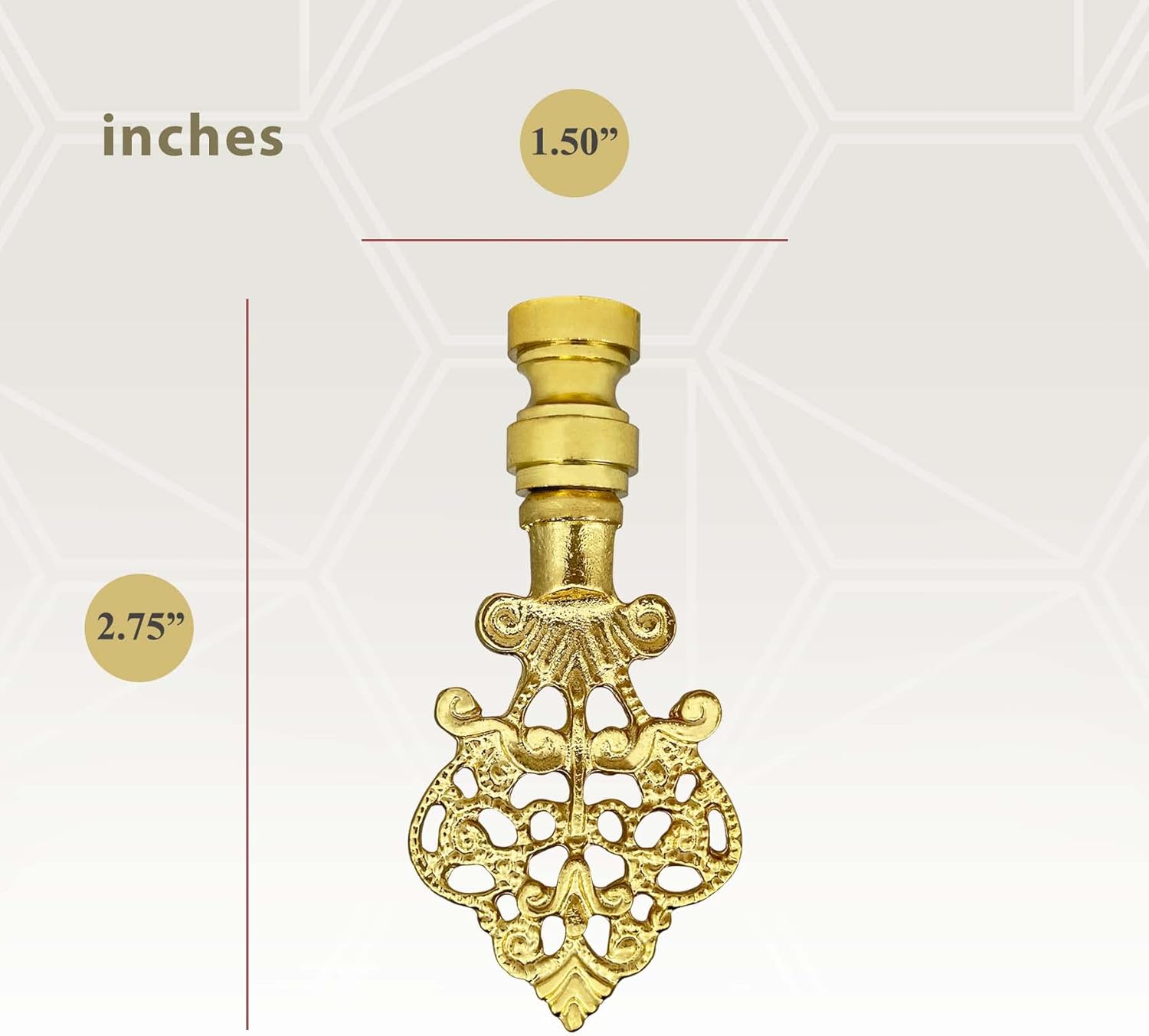 Royal Designs, Inc. Vintage Key Design Finial with Fan Pull Chain, Polished Brass - Pack of 2