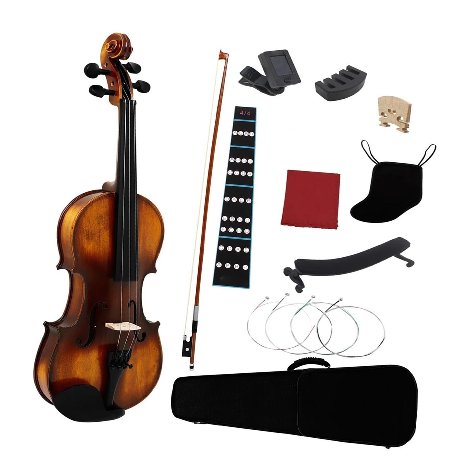 Skrzypce 4/4 Z Litego Drewna Z Tunerem Naklejka Na Podstrunnicę Akcesoria Instrumenty Strunowe Skrzypcowe(1SET)