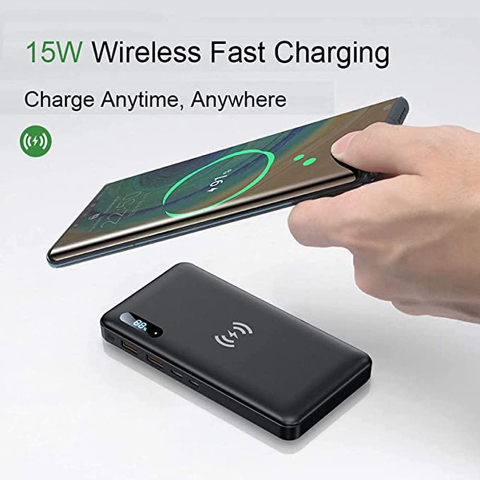 Móvil Portátil Batería Externa Power Bank inalámbrico 30000Mah PD 65W/15W Cargador portátil QC3.0/QC4.0/SCP Carga rápida con 2 entradas y 3 Salidas (Qi y USB C) Batería Externa para teléfono