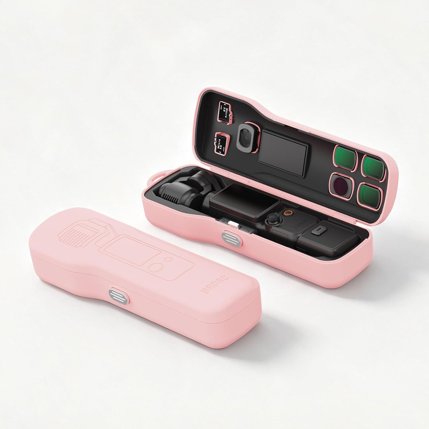 BRDRC Hard Carrying Case for DJI OSMO Pocket 4/3 & Xtra Muse Accessories, Gimbal Screen Travel Protective Cover, Storage for 4 CPL/ND Filters + 1 Wide-Angle Lens + 2 Memory Cards, with Wrist (Pink)