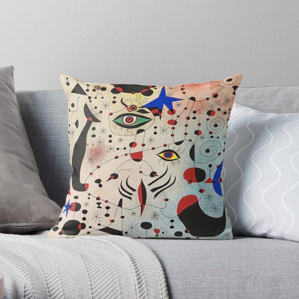 Joan Miro 'Ciphers And Constellations In Love With A Woman' Colorful Throw Pillow Cover Decorative Square Pillows Case Print Aesthetic Fashion Cushion Covers for Couch Sofa Car Home Decor - Customize