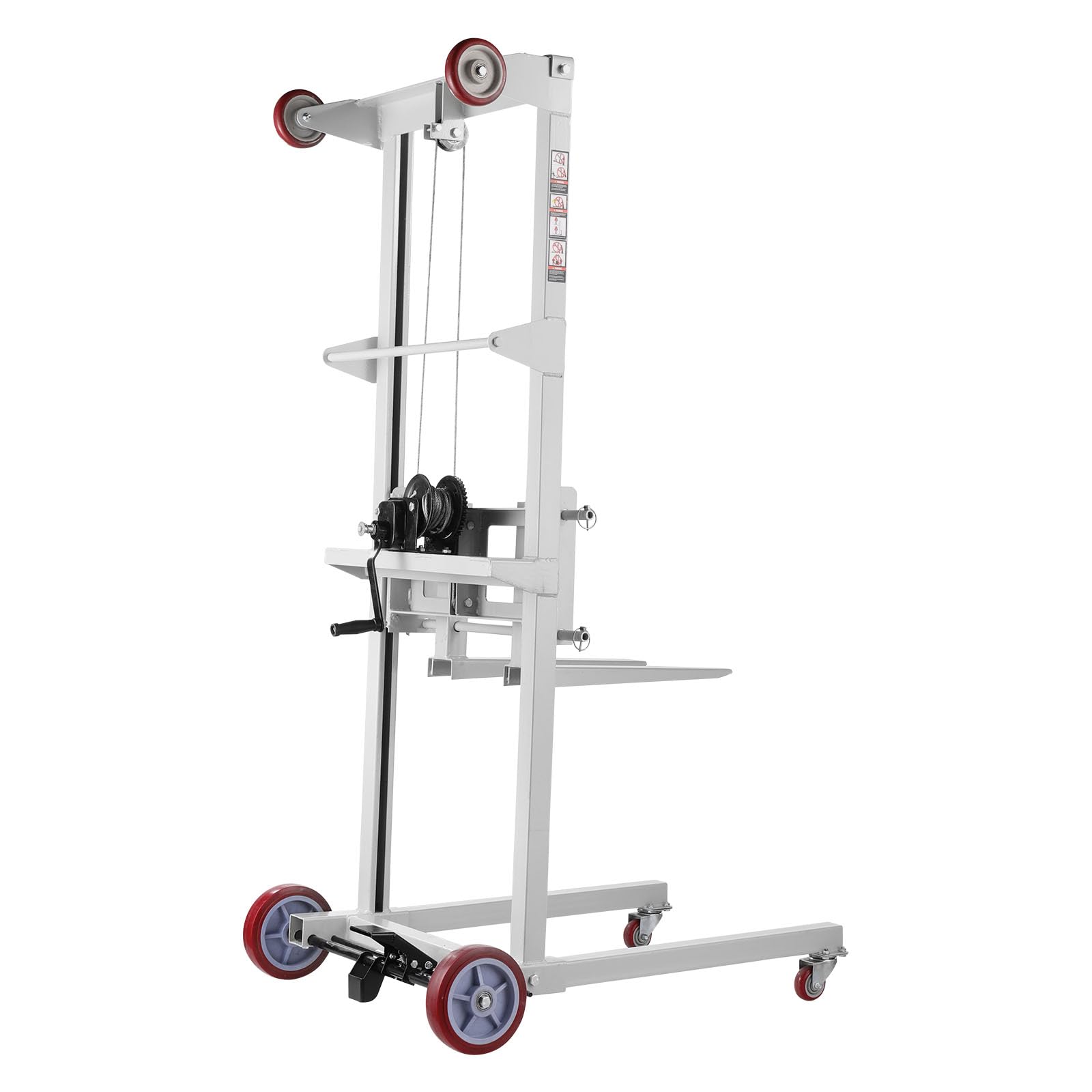 VEVOR Apilador con Cabrestante Manual de Elevación de Materiales con Ruedas Giratorias y Horquilla Ajustable, Plataforma para Transpaletas Capacidad de 249,93 kg, Altura de Elevación Máxima de 1780mm