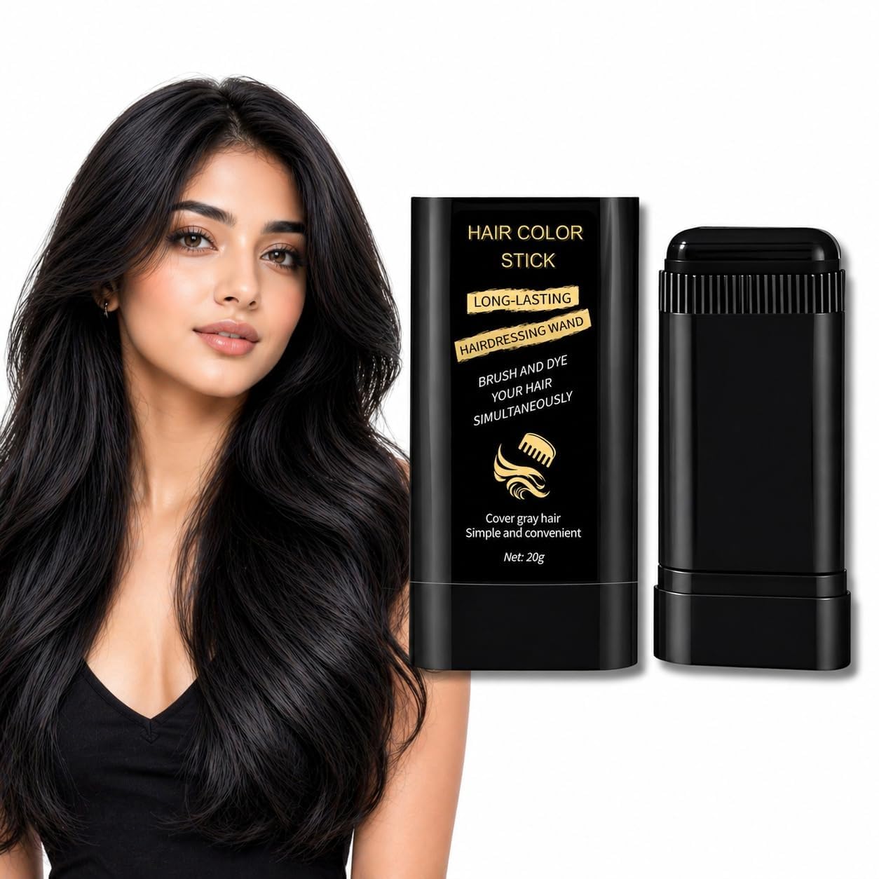 Hair Color Stick for Black Hair Coverage, Root Touch Up Stick Black Root Concealer, Hairline Shadow Stike, Temporary Heir Dye, Waterproof Haire Coloring Wand, Portable Hair Cover for Women Men-image-28