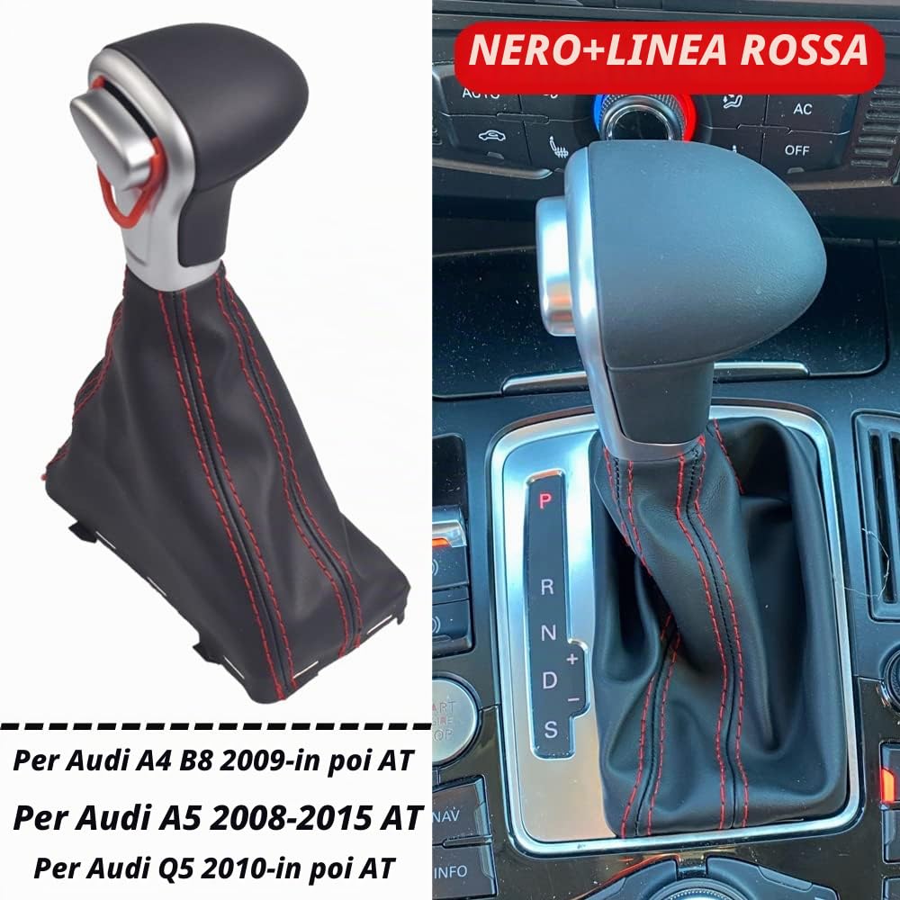 Pomello del cambio automatico per bagagliaio A-UDI A4 B8 A5 Q5 | automatico con ghetta per 2006 2007 2008 2009 2010 2011 2012 2013 (linea nera + rossa)