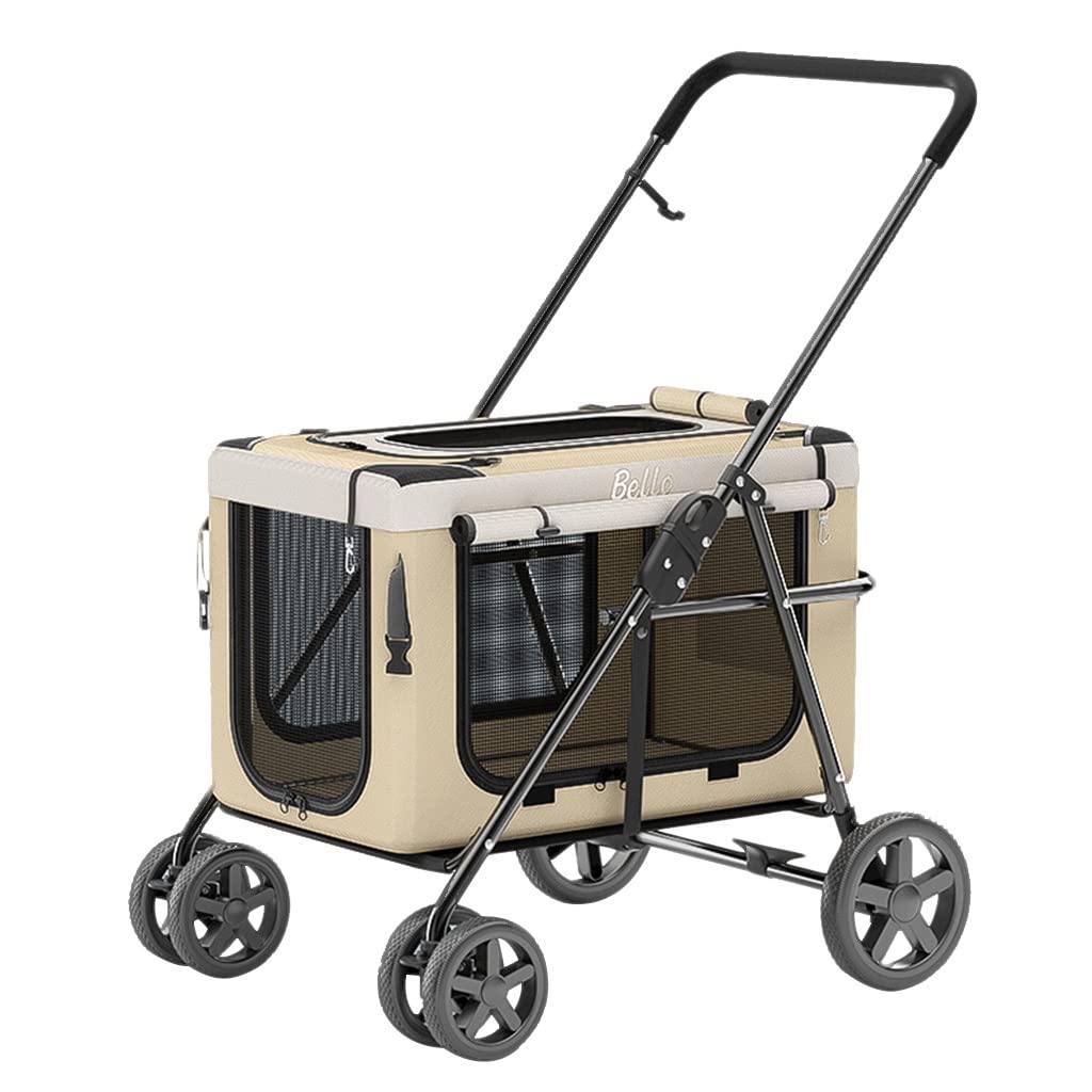Dog Pram Stroller Within 20kg, Cat Dog Strollers for Small Dogs, Pet Gear Small Dog Stroller No-Zip Pet Carrier for Cats/Dogs, Dog Pram Pushchair with Adjustable Awning(Khaki) : Pet Supplies
