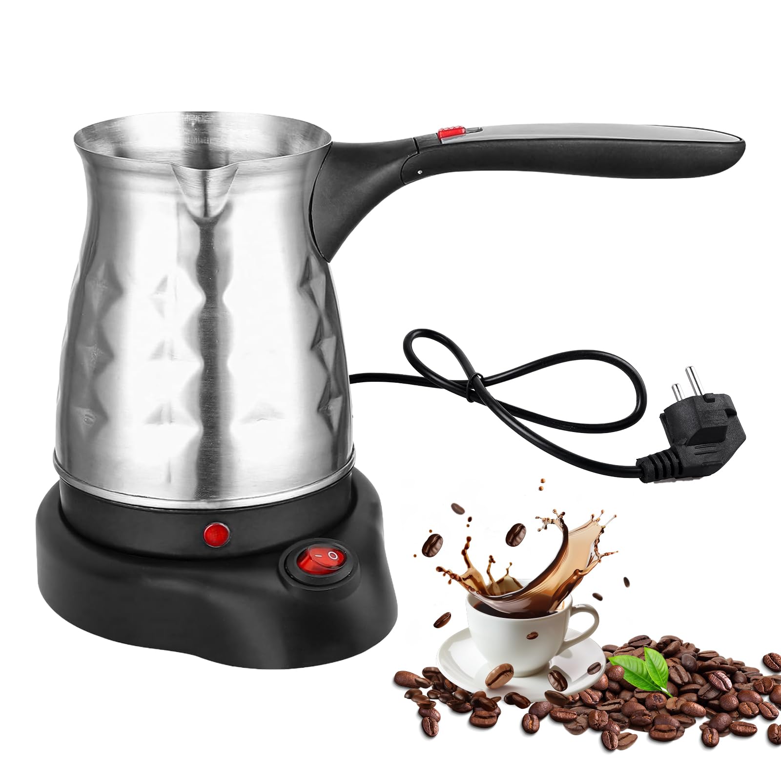 SUNOYA Elektrische Türkische Kaffeemaschine Mit Griff, 500ml Elektrische Kaffeekanne, Elektrische Kaffeemaschine, Türkische Kaffeekanne, Espressokocher Induktion Mit Edelstahl Reisen