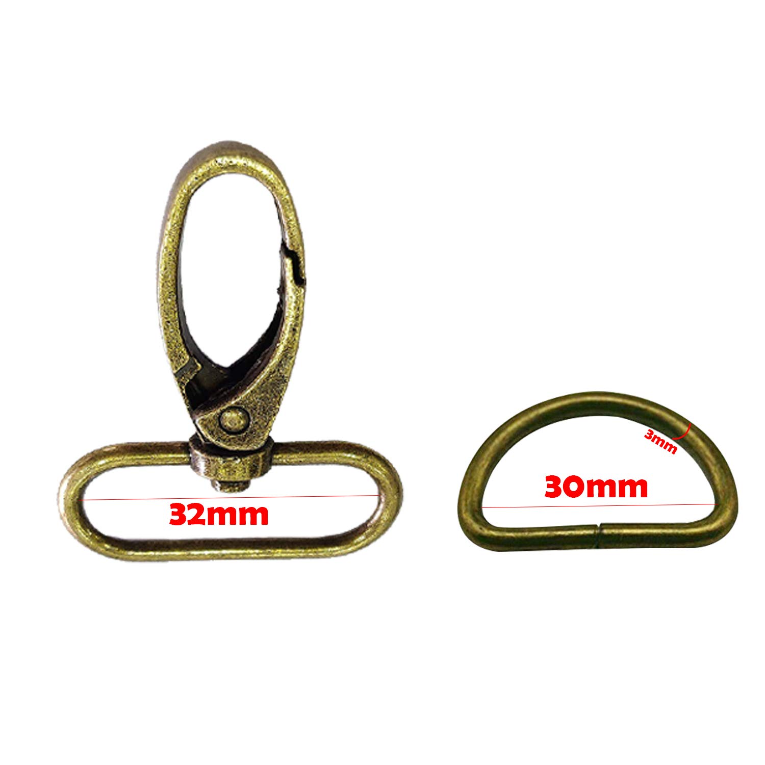 Trimming Shop 20pcs Metal Bronze Swivel Trigger Snap Hook & D Ring for Webbing Straps, Backpack, Fasteners Strap, Pet Collars, Bag Accessories, DIY Craft Accessories, 32mm
