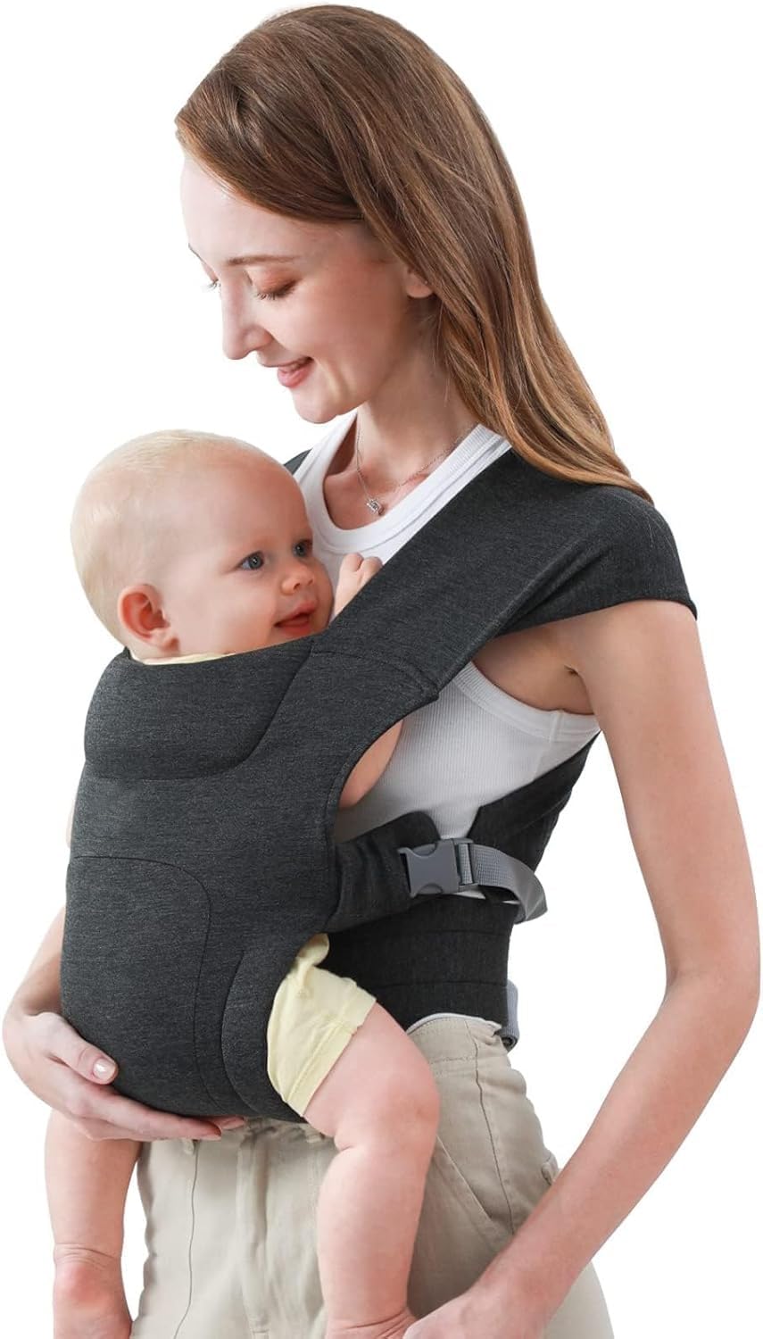 Toddler Carrier, Ergonomic Baby Carrier for Newborn to 12kg, Cozy and Lightweight Infant Carrier with Enhanced Lumbar Support, Ideal for Hands-Free Parenting, Grey