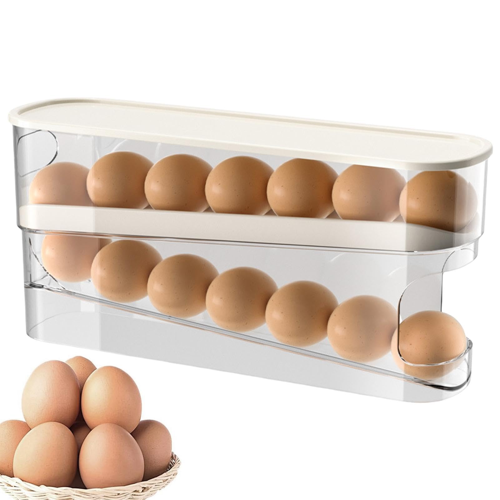 2 Tier Egg Holder For Fridge, Refrigerator Egg Rack,2 Tier Egg Holder Fridge, Automatic Rolling Egg Organizer, Roll Down Egg Dispenser, Egg Storage, Large Capacity Eggs Organizer Storage