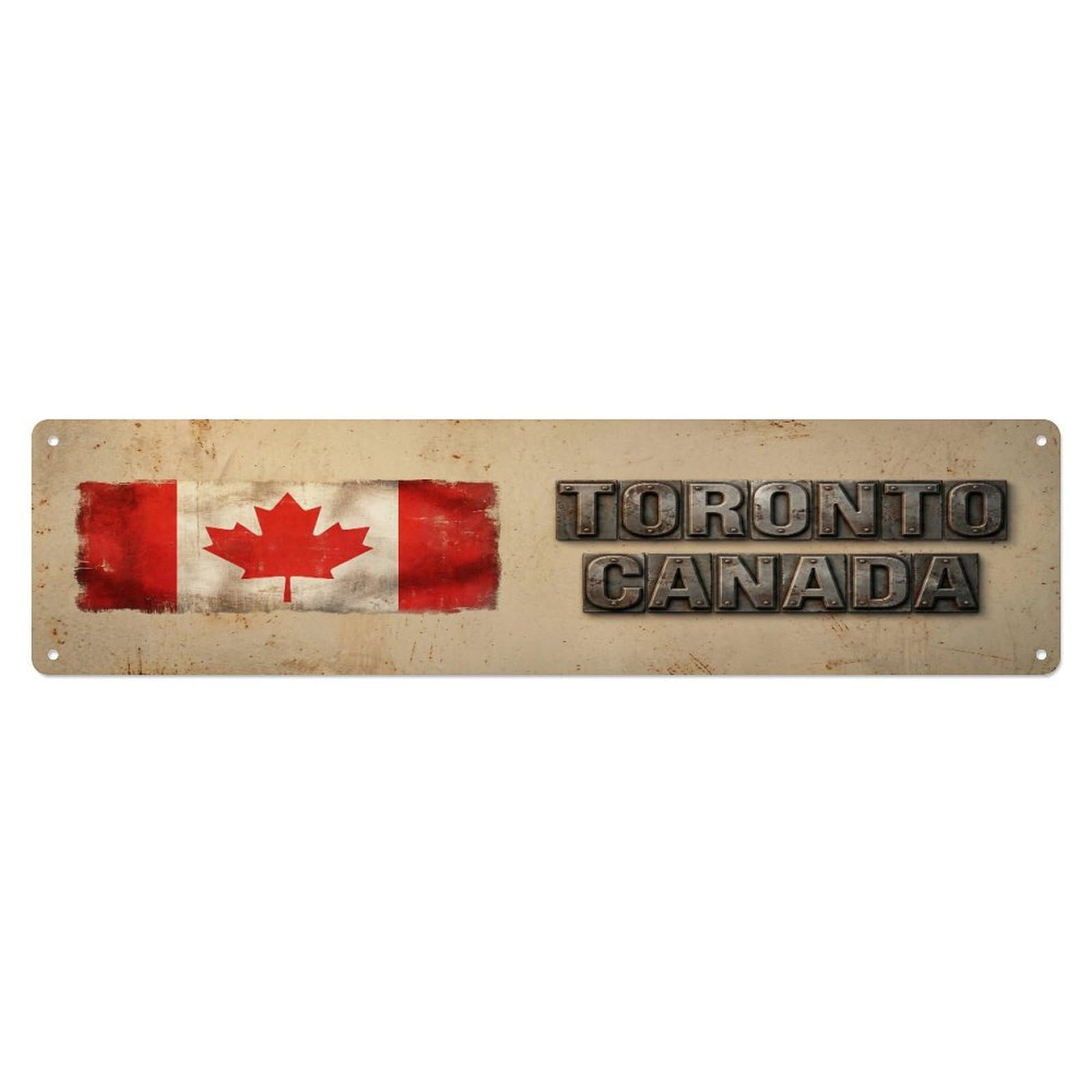Okahys 4X16inch(10X40cm) Vintage Toronto Canada Flag Decor Rustic Travel Metal Tin Sign