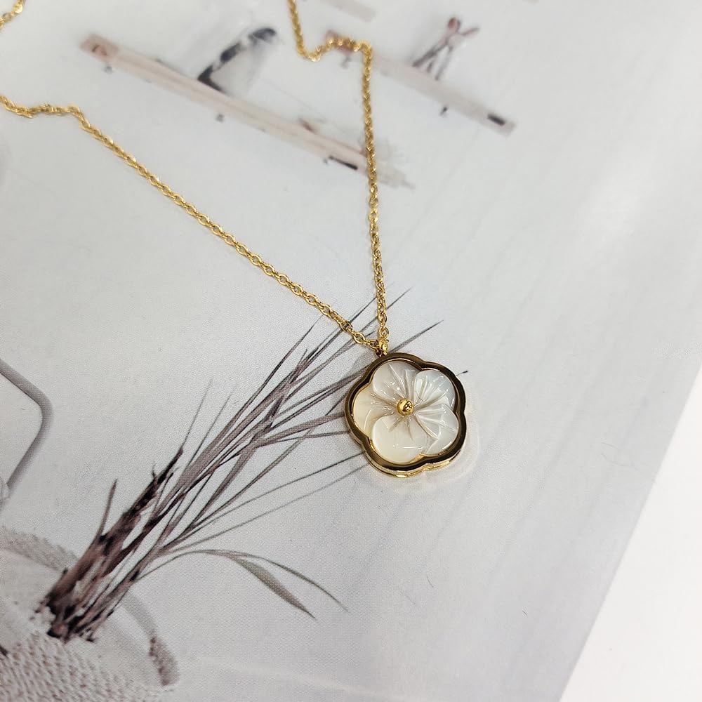 OIDIMS Dainty Flower Stainless Steel Pendant Necklaces for Women 14K Gold-Tone Plated Wedding Prom Fashion Shell Flowers Necklaces Boho Statement Vintage Choker Trendy Jewelry Anniversary Valentines - Image 6