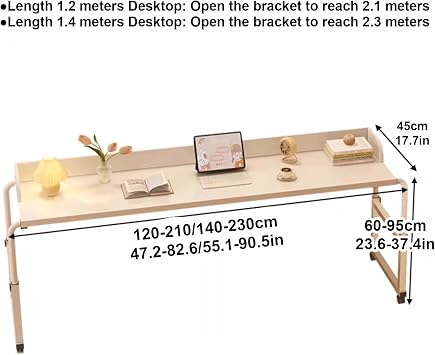 Bedtable, Adjustable Overbed Table, Over The Bed Table with Wheels, Overbed Desk, King Size Bed Table, Rolling Tray Table for Laptop and Writing for Living Room, Laptop Desk Over Bed Table (