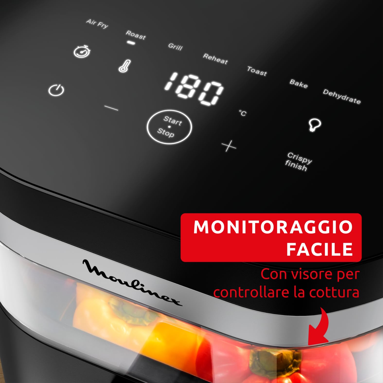 Moulinex Easy Fry Infrared, Friggitrice ad Aria 7 Litri, con Tecnologia Infra-Heat per una Cottura Veloce e Uniforme, 8 Programmi Preimpostati, Facile da Pulire, 2000 W, Colore Nero, EZ8328