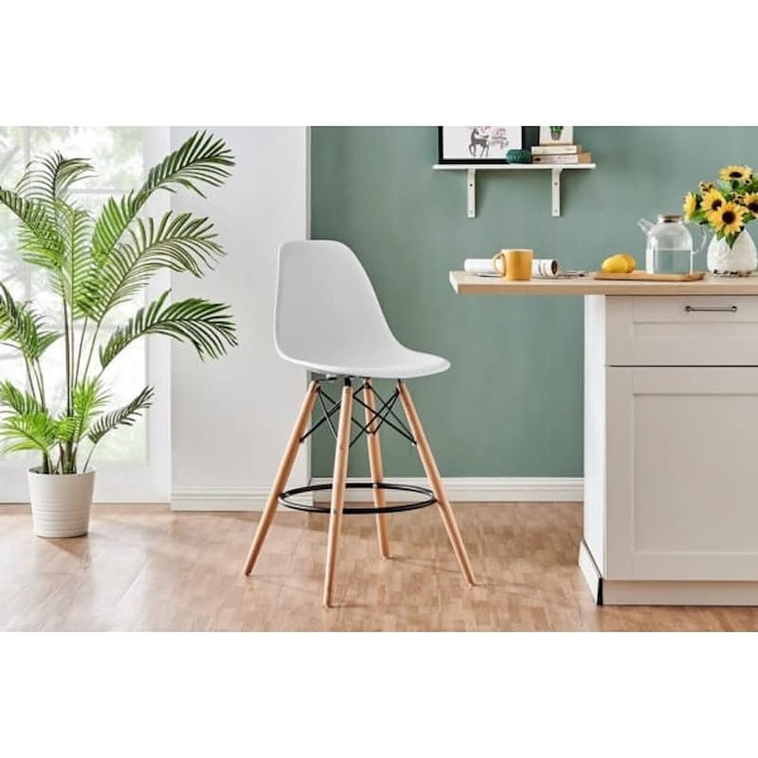 My Art Design - 1 Bar Stool Eiffel Natural Wood Bar Stool - 28 Inch Seat Height Bar Chair for Home Kitchen Office Cafe Hotel Restaurant (White)-image-26