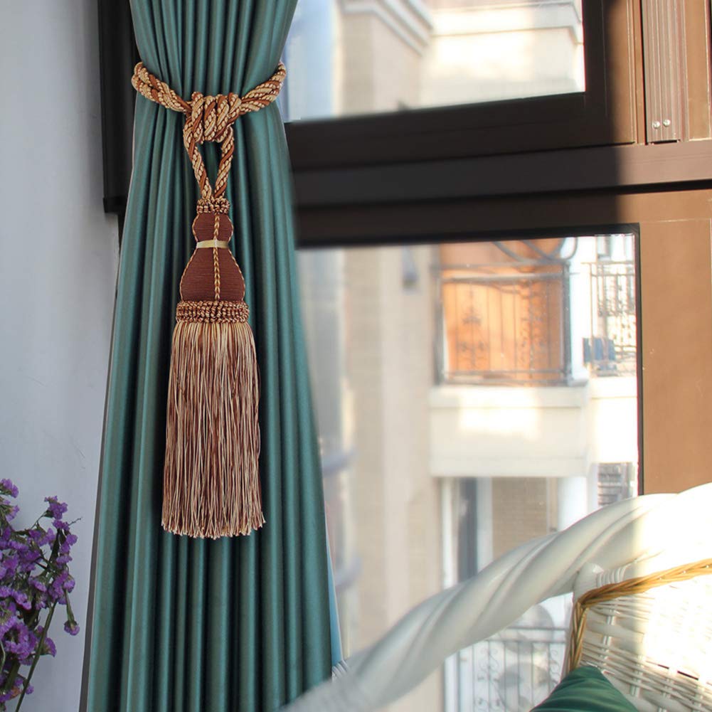 Alzapaños para Cortinas Elegantes alzapaños con borlas de Lujo Hechos a Mano for decoración del hogar y la Oficina(Light Coffee,1pcs)