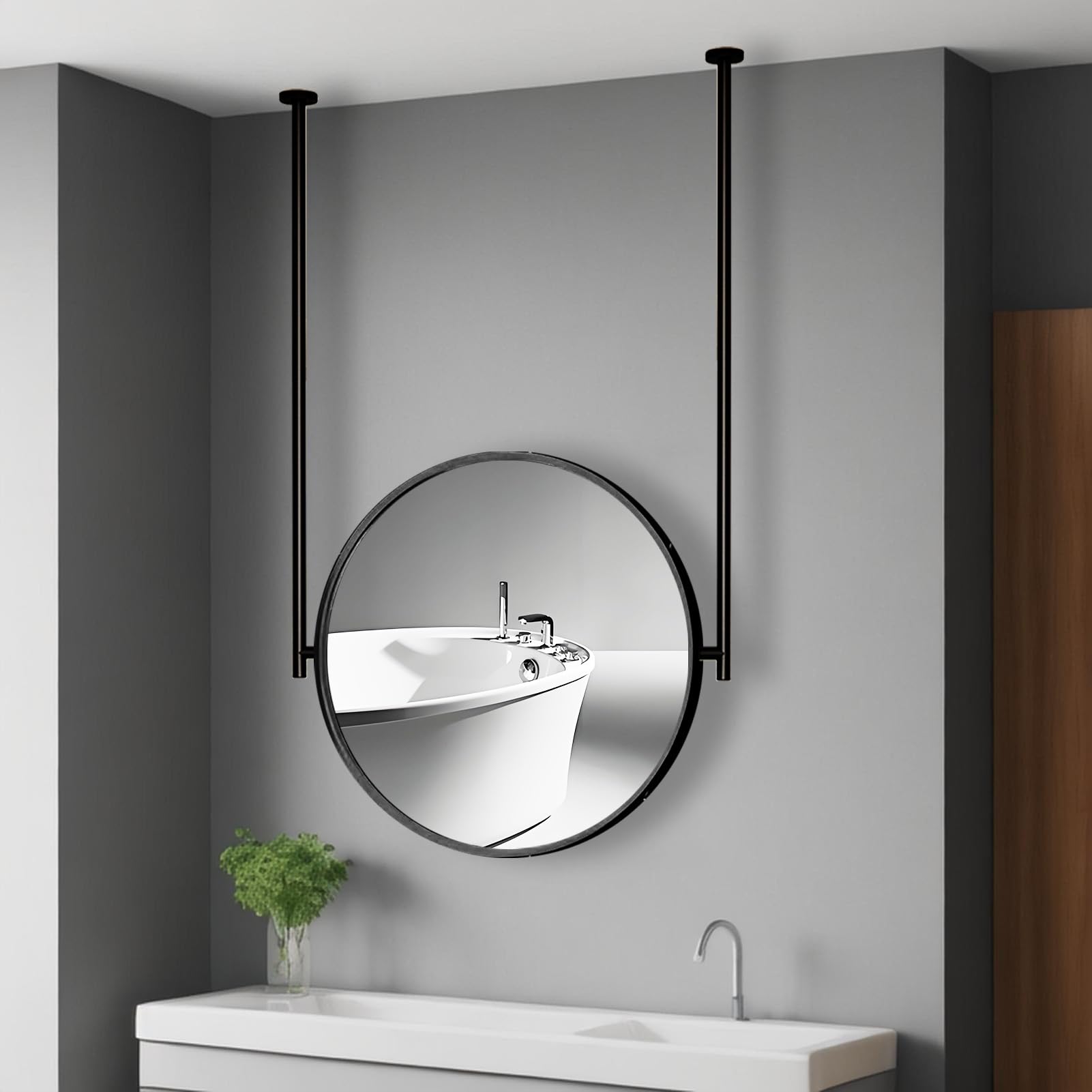 FGXHHS Black Round, Wall Mirror for Bedroom, Home Hotel Store Customizable Decor Vertical Ceiling Mount HD Mirrors, Make-up Mirrors(Diameter-60CM/23.6INCH)