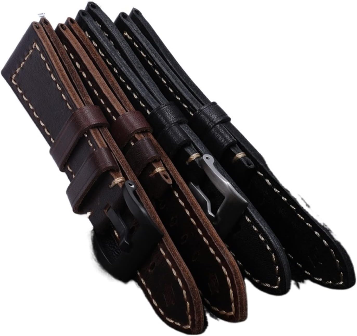 MJMT06 Italian Thickness Retro Crazy Horse Genuine Leather Watchband Pin Buckle Compatible With Panerai Strap Watch Band Tools 26mm(Black strap)