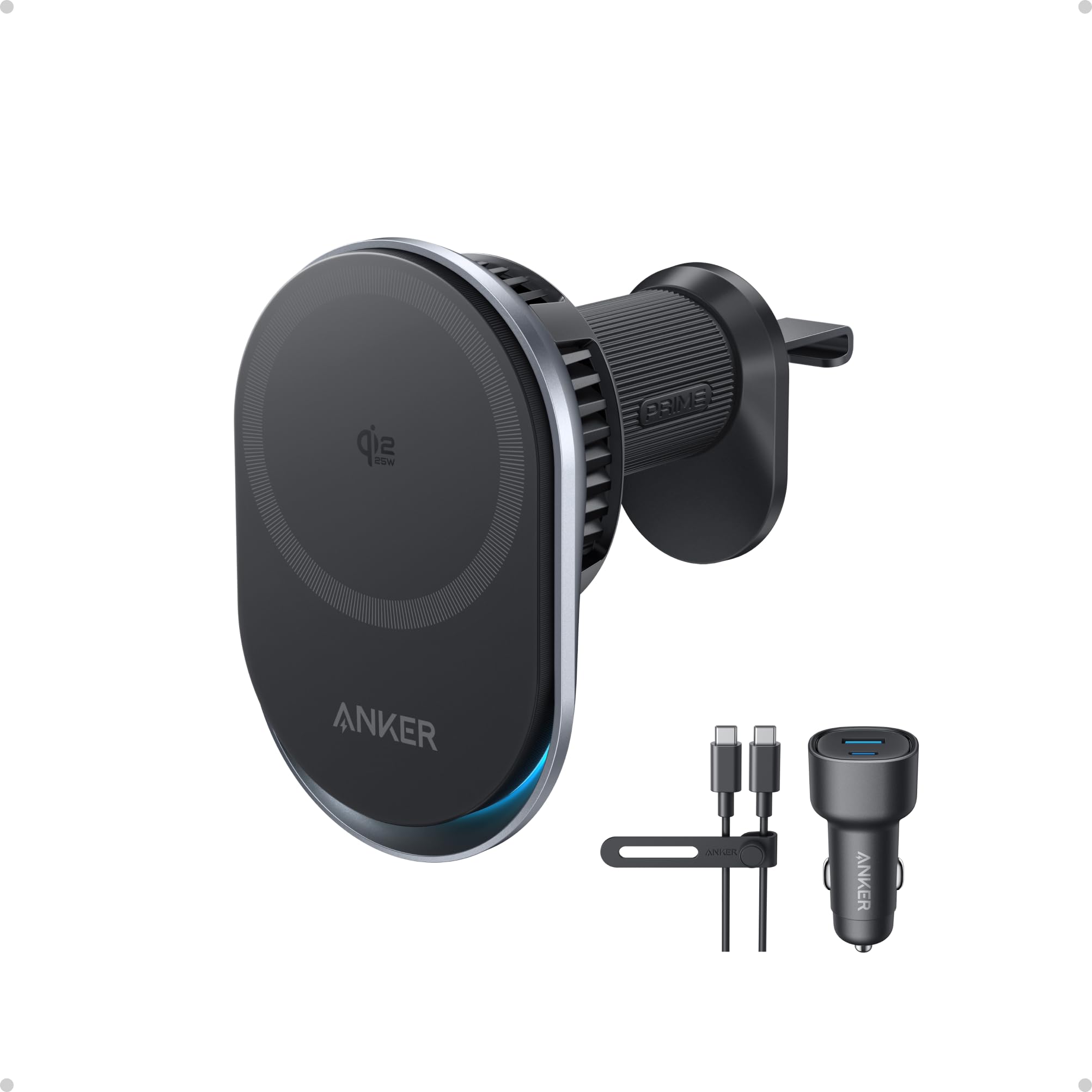 Anker Prime Caricatore Auto MagSafe Qi2 25W con Raffreddamento TEC, Supporto Bocchetta Aria per iPhone Serie 17-​12