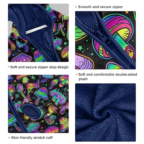 Bright Psychedelic Mushrooms Boys Fleece Hoody Jacket Zip Up Coat Warm Fall Winter Plush Jacket Long Sleeve Outerwear3