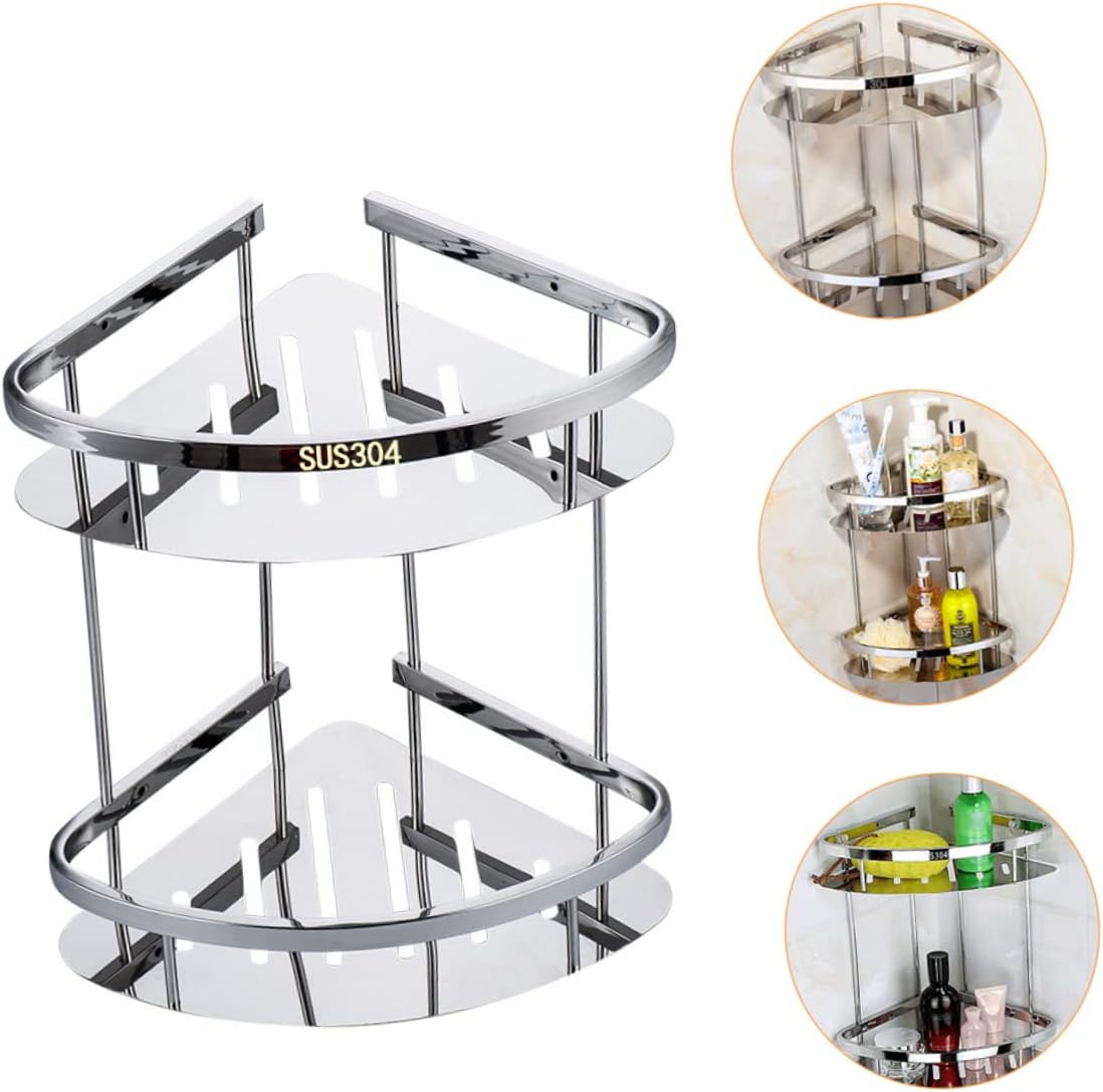 ABOOFAN Modern Minimalist Design Stainless Steel Double Layer Corner Rack Bathroom Shelf Storage Holder for Home