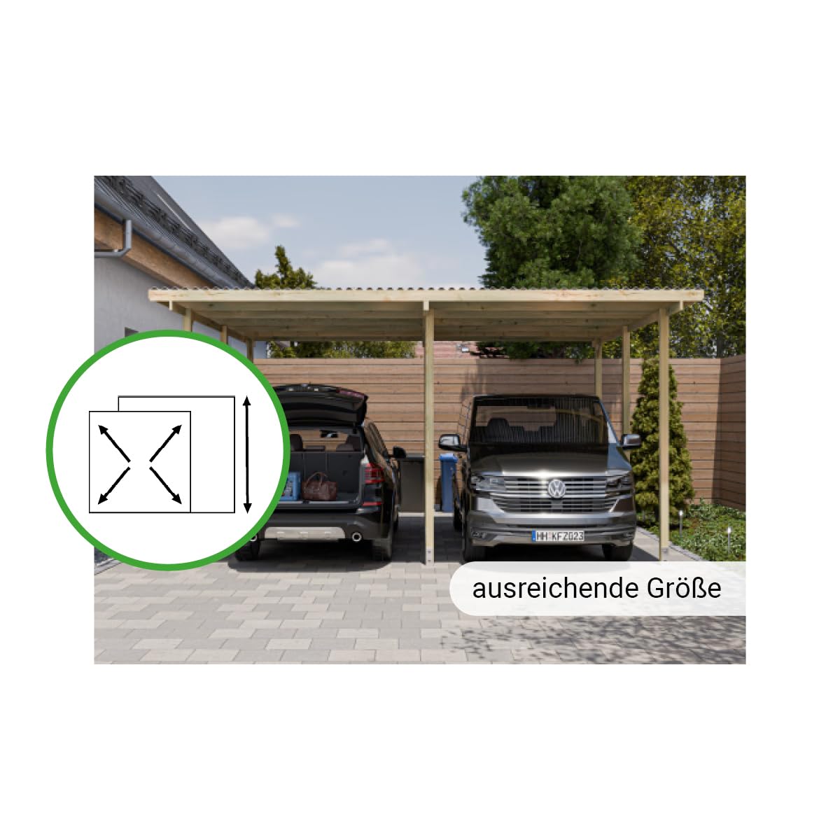 Holz Doppel Carport | 595 x 495 cm | 290 cm hoch | Fichte Kiefer Carport | mit UV-Schutz | 9er Pfosten | inkl. Dacheindeckung