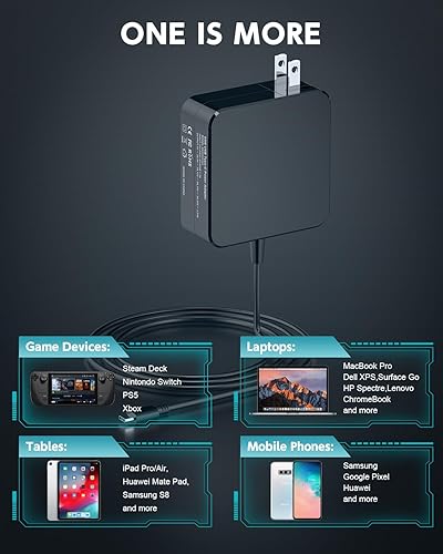 Miniatura 2 de Adaptador de corriente plegable PD de 65 W45 W, cargador rápido USB C para Steam DeckNintendo SwitchSteam Deck TV Dock