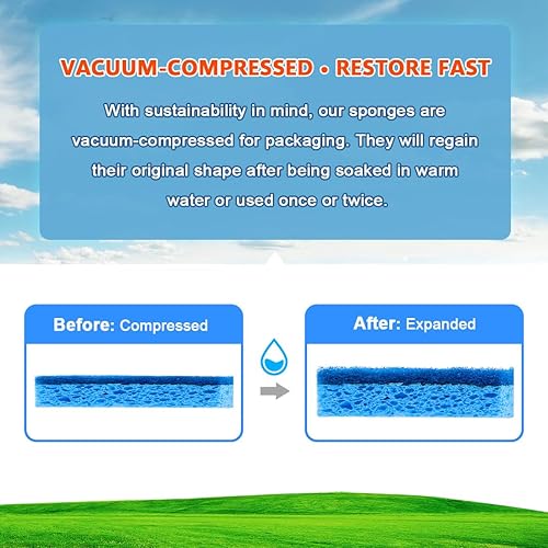 Miniatura 8 de Orighty Paquete de 24 esponjas de celulosa antiarañazos, esponjas de cocina para cocina, baño y hogar, esponja de doble cara para platos, esponja