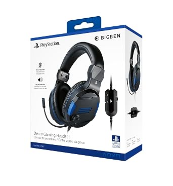 Nacon BigBen V3 Wired Gaming Headset Licensed for PlayStation | PS5, PS4, PC - 40mm Drivers, Tempest 3D Audio, In-Line Mute/Volume, Foam Cushions, Universal 3.5mm - Black