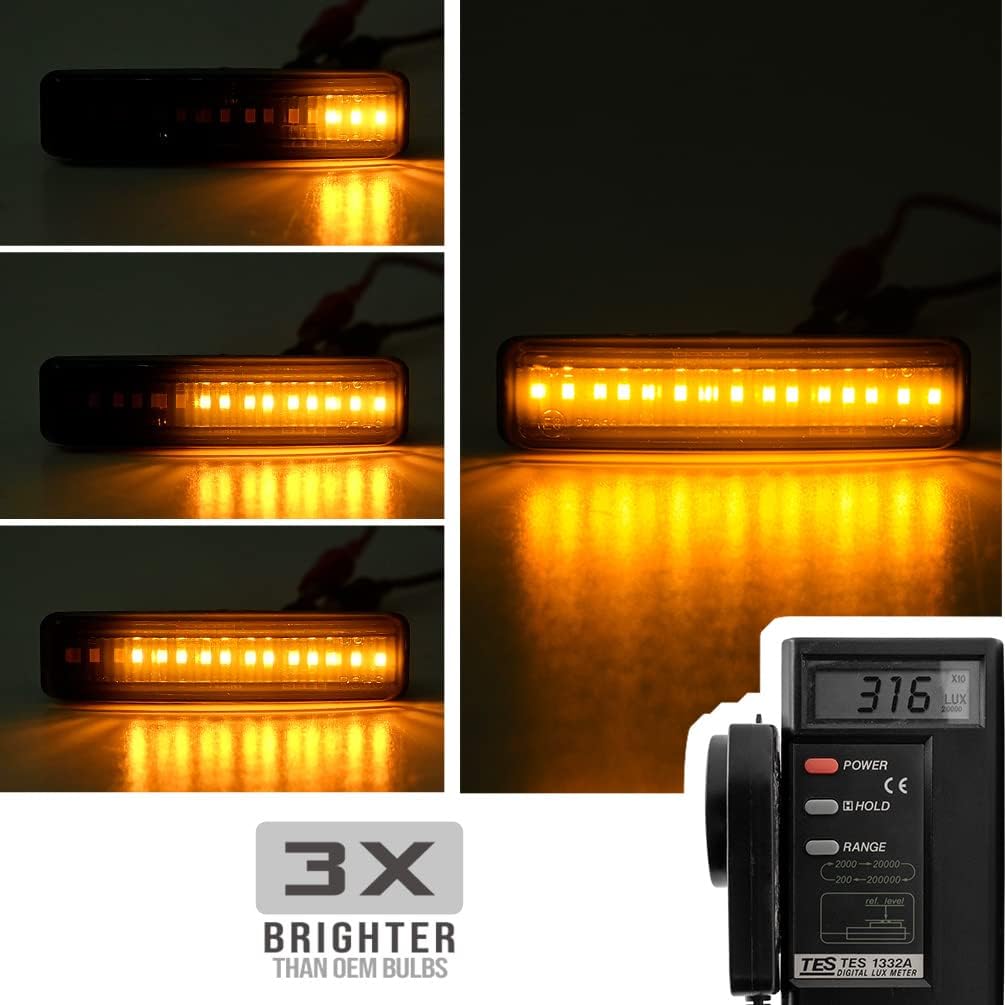 Smoked Lens LED Side Marker Lights for 1996 1997 1998 1999 2000 2001 2002 2003 B-M-W M5 E39 5 Series E39 525i 528i 530i 540i Front Turn Signal Light Lighting Assemblies Fender Repeater Blinker Lamps