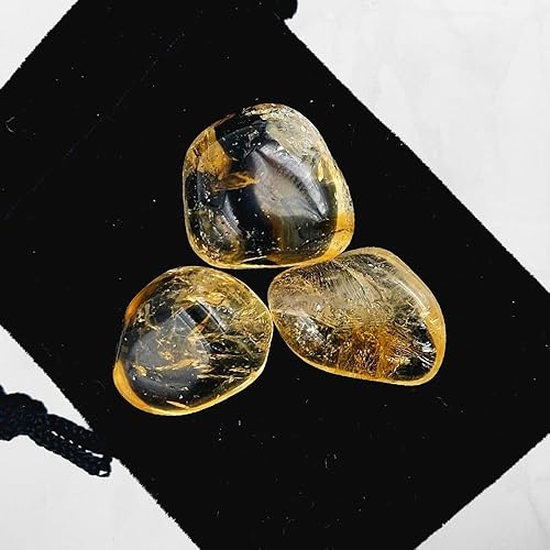 Piedras de cristal de citrino natural 3 piezas de piedras preciosas de 0.5 a 1 pulgada para curación, ansiedad, riqueza, dinero, abundancia, éxito,