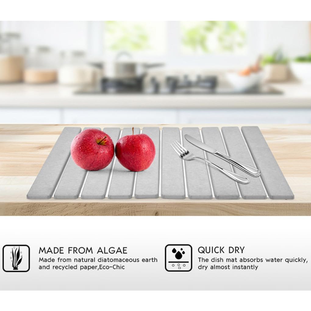 Ailan Tapis égouttoir multi-usages, absorbant et respectueux de l'environnement, idéal pour la cuisine et la salle de bain (40 x 30 cm), gris foncé