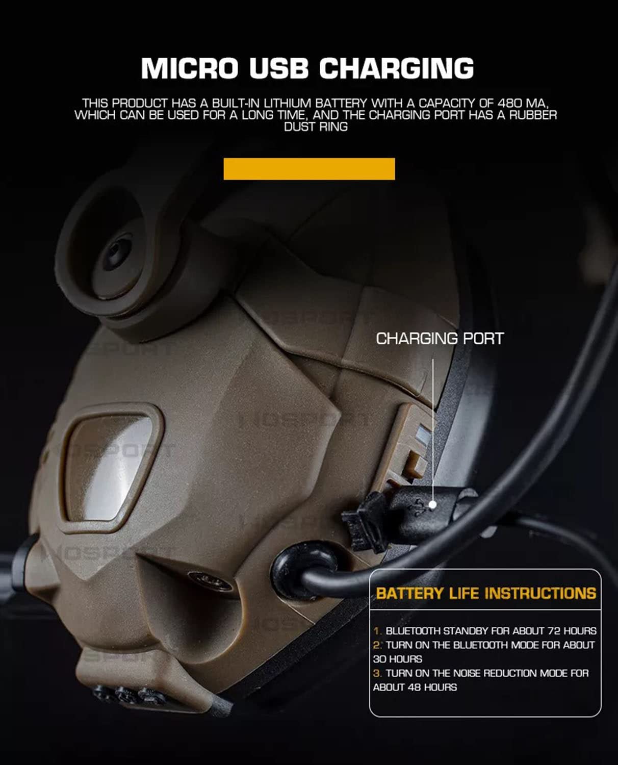 Cuffie antirumore elettroniche con Bluetooth, Cuffie tattiche per Casco, paraorecchie di Sicurezza con riduzione Attiva del Rumore, Protezione dell'Udito per la Caccia,Black