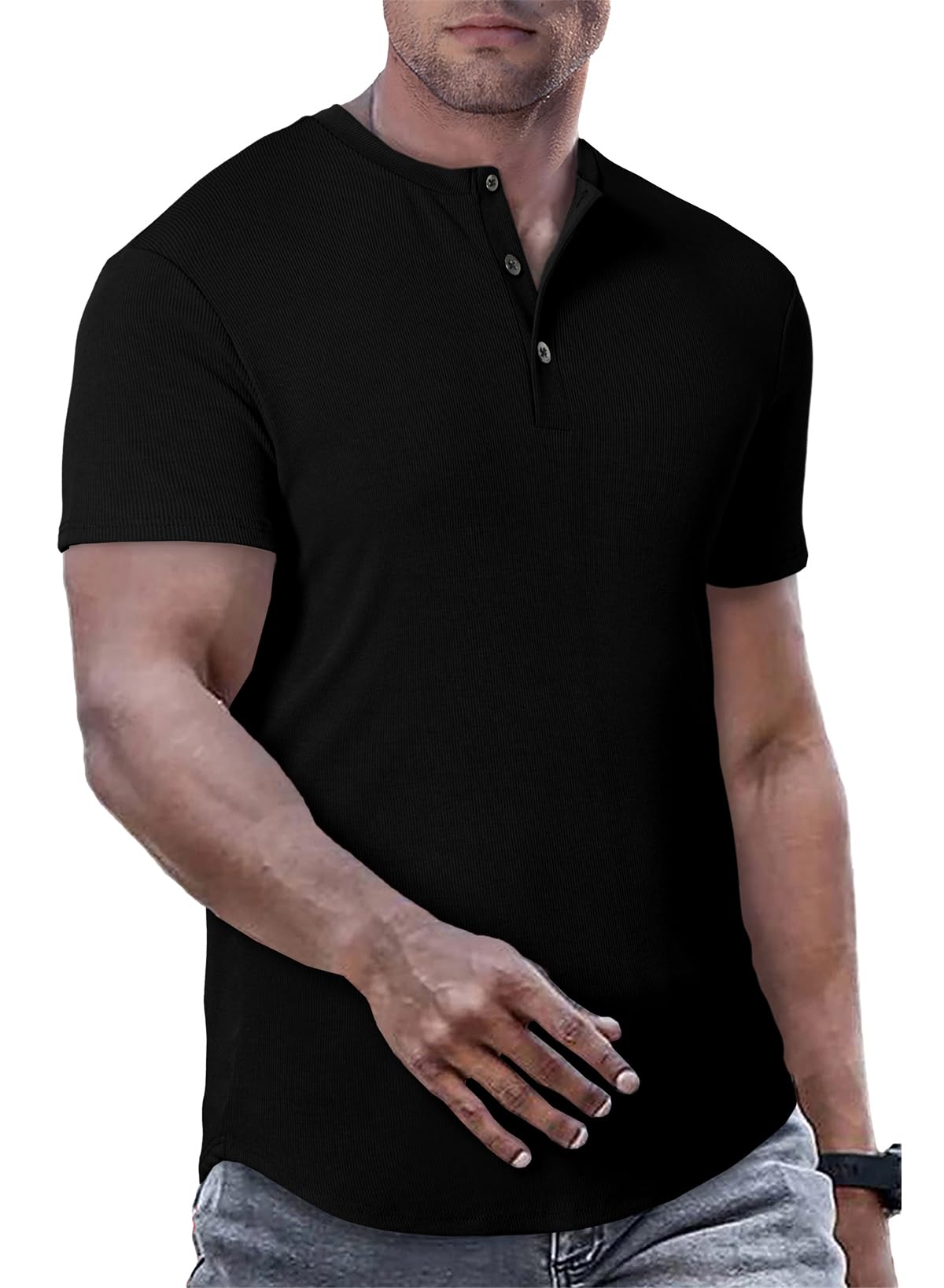 Elegancity T-Shirts Herren Henley Shirt Kurzarm Muscle Slim Fit Sommer Basic Button Shirts Top