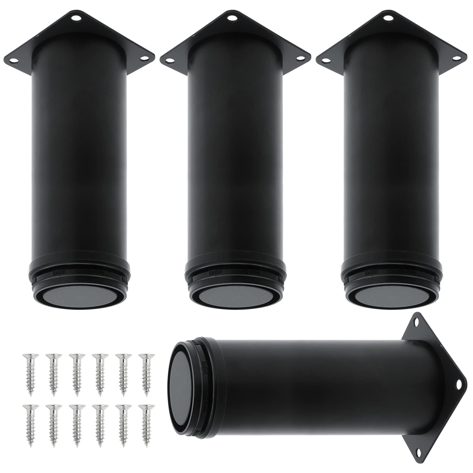 HARSKIYER Pack of 4 Black Adjustable Furniture Leg, 8" / 200mm Stainless Steel Round Adjustable Feet for Furniture Sofa Table Cabinets Shelves with Screws — image 1